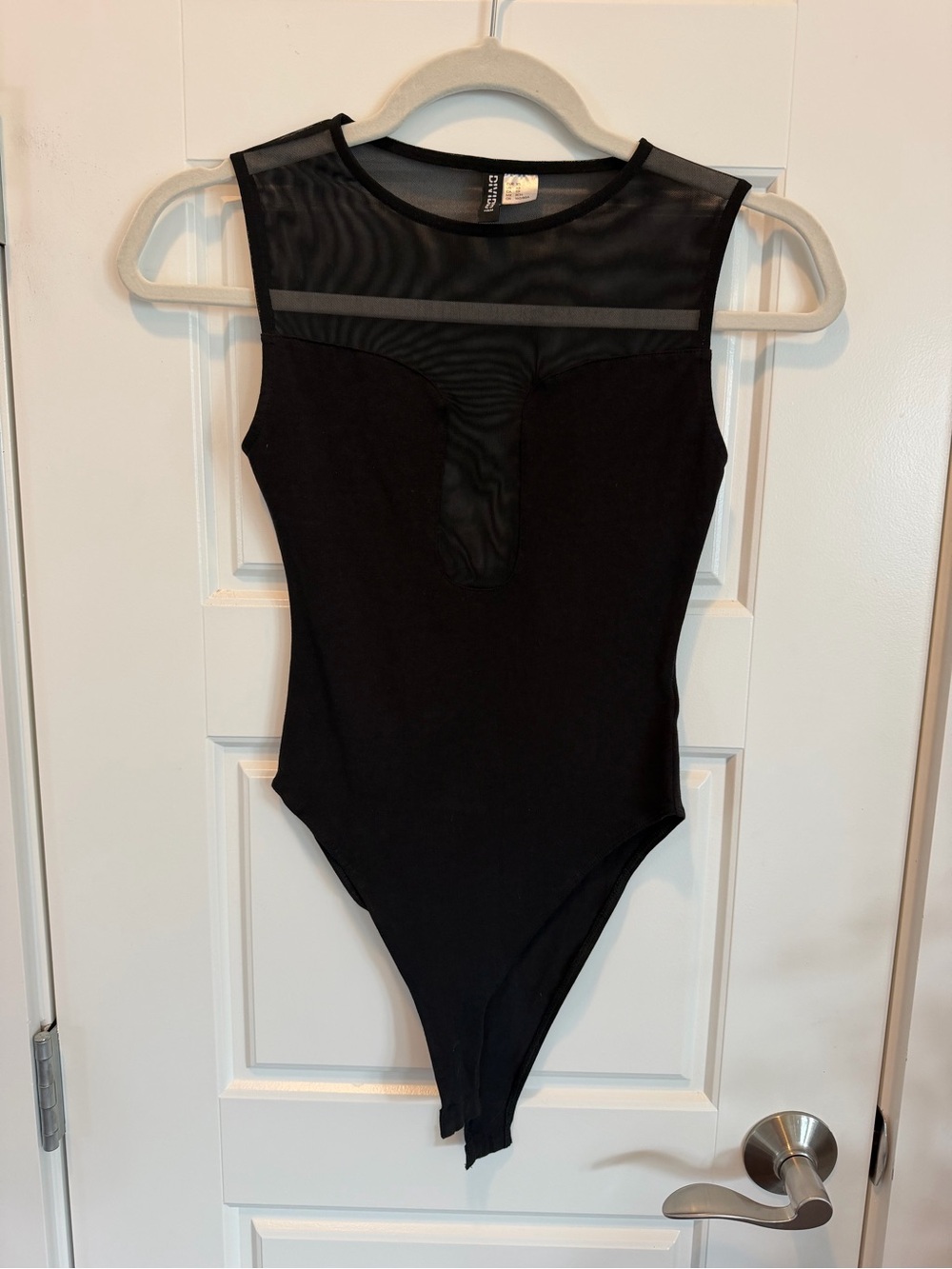 Divided Black Mesh-Panel Sleeveless Bodysuit